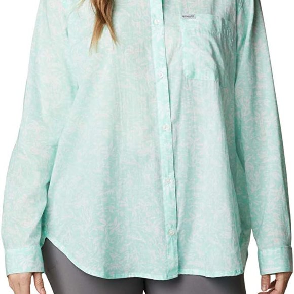 🆕Columbia Women's Slack Water Woven LS Shirt, Mint Cay Kona Print, Brand NEW - Picture 4 of 6